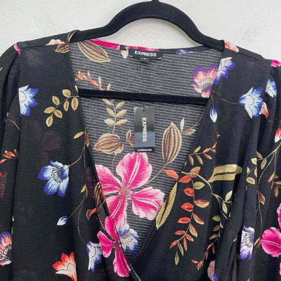 NEW $49 Express Womens Small Floral Surplice Top Blouse Long Sleeve Shirt - Picture 8 of 10